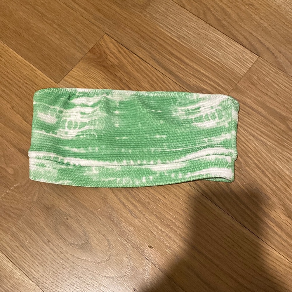 Green and white tie dye Bando swimsuit